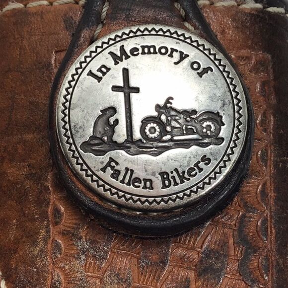 Vintage Phone Case Leather Silver Flip Phone Case In Memory of Fallen Bikers - Picture 2 of 9